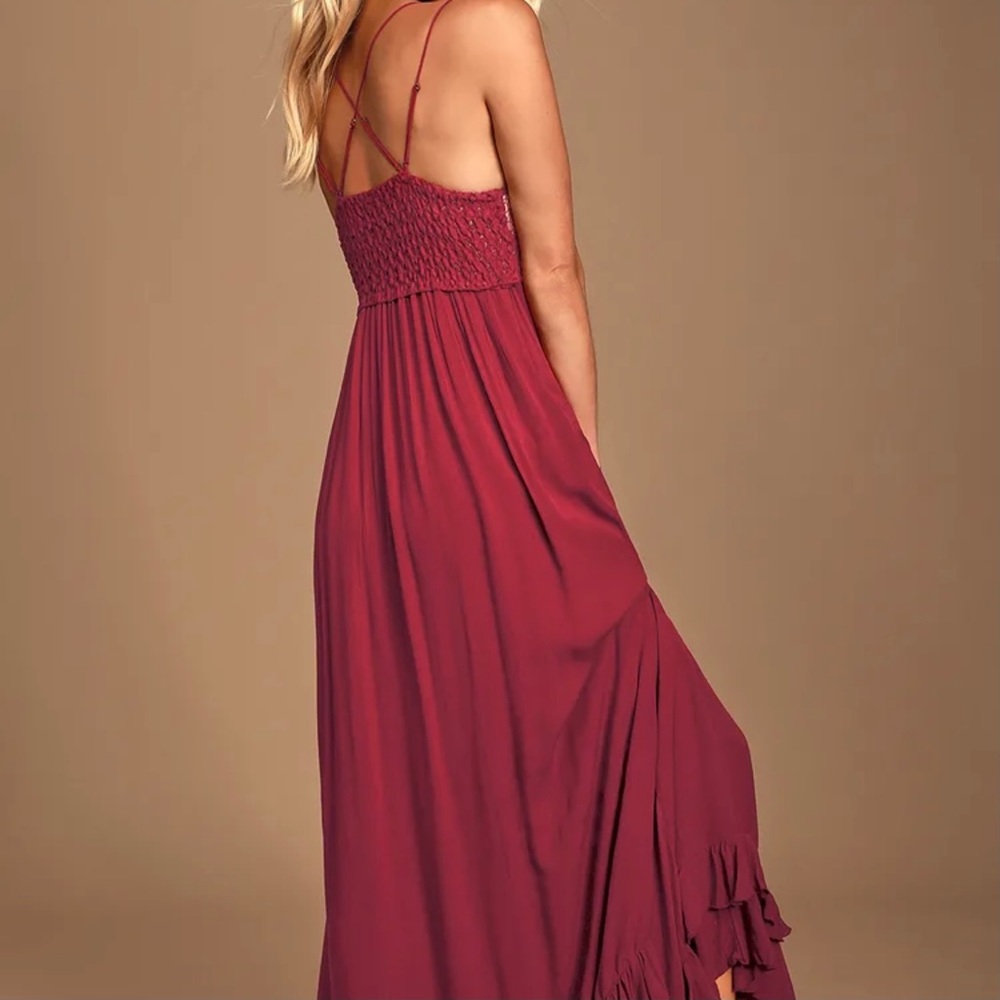 Free People Adella Maxi Slip Berry Red Lace Dress - Picture 3 of 4